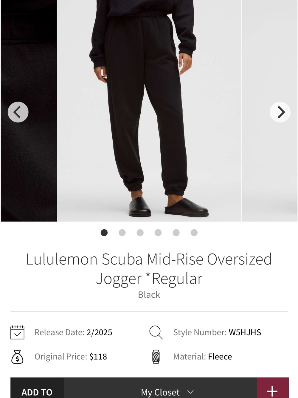 lululemon athletica Black Scuba Mid-Rise Oversized Joggers